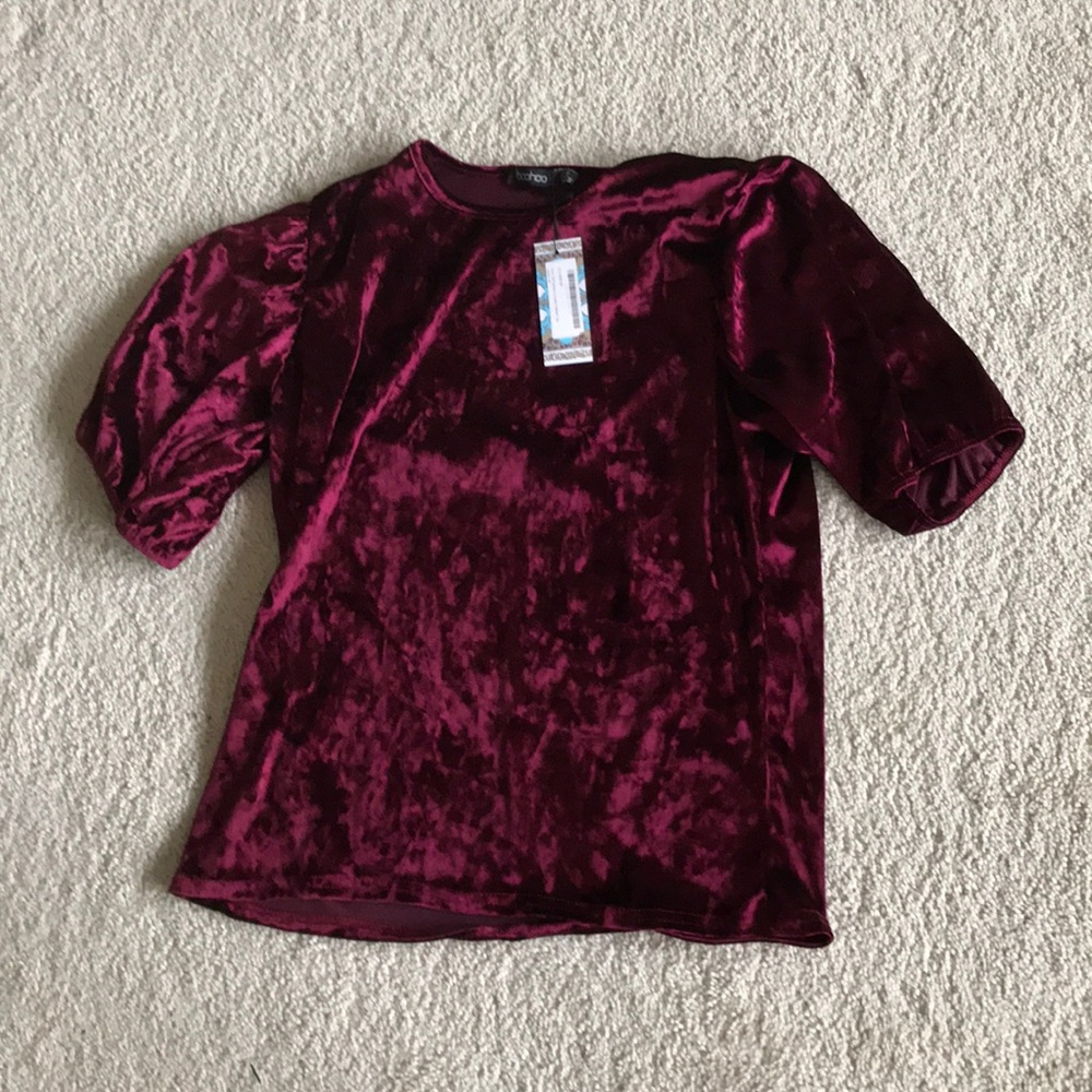 Plus puff sleeve crushed velvet blouse